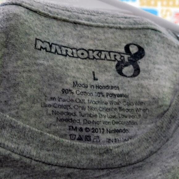 Mario Kart 8 Donkey Kong Motorcycle Kanji Graphic T Shirt Size L Gray Nintendo - Picture 2 of 4